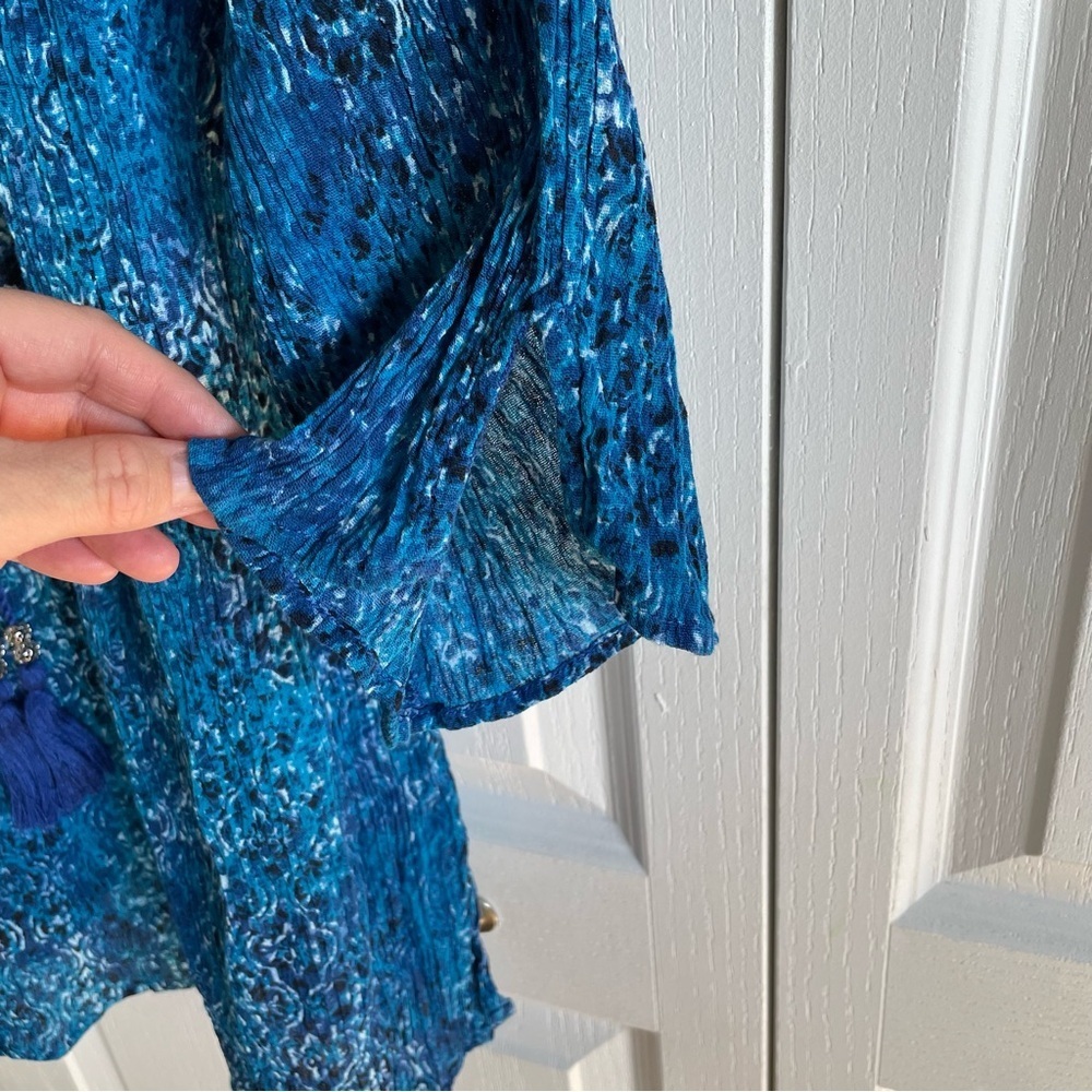 Catherines Tunic Top Women’s 1X Blue Paisley Tassel Tie Sequin Slit Lightweight - Picture 6 of 15